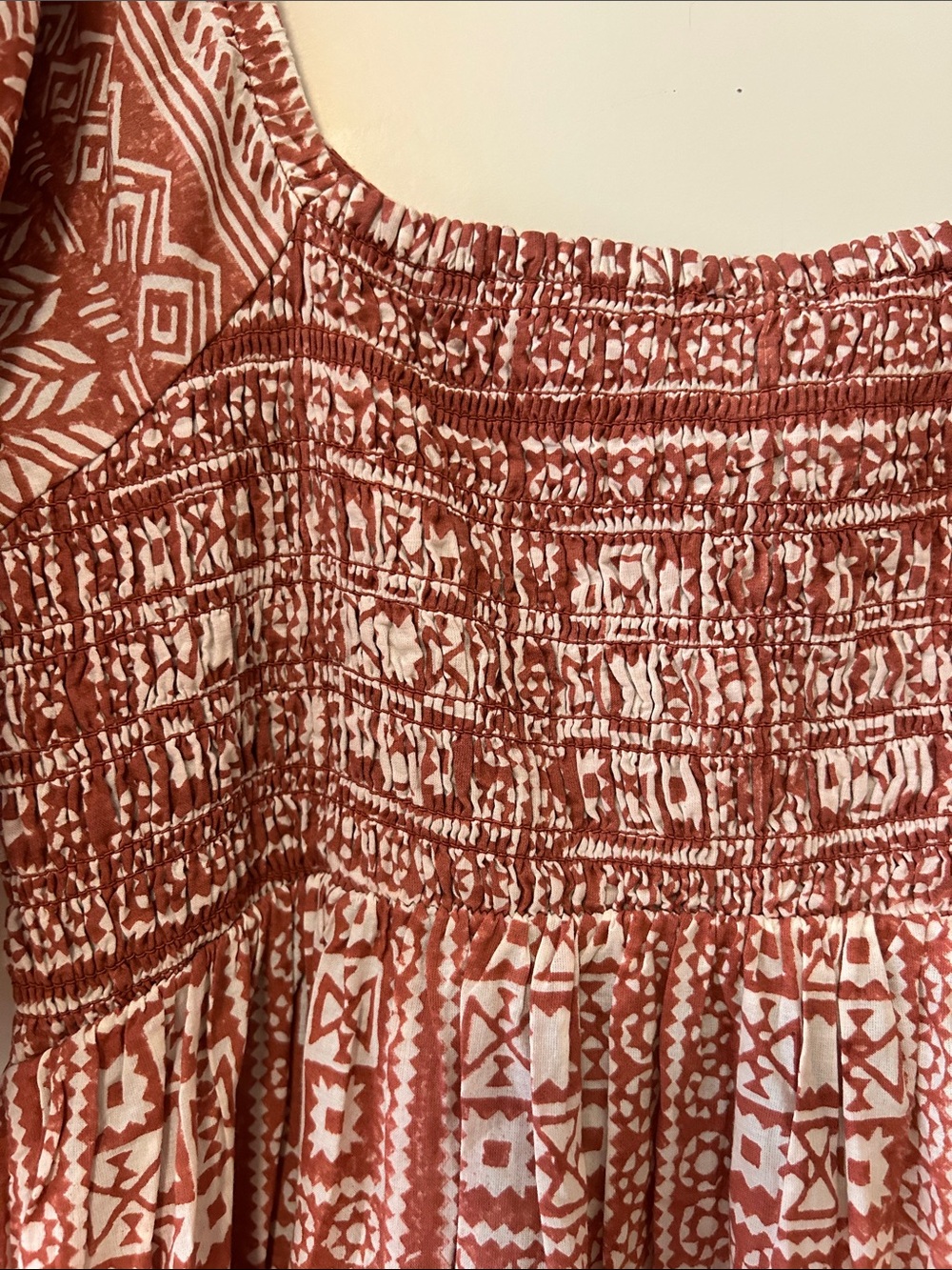 LAST CHANCE Cleobella Joely Rust and White Midi Boho Dress with Puff Sleeves - Picture 12 of 15